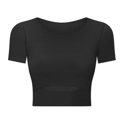 Shinbene Burning Ardor Slim Buttery Soft Workout gym Crop Tops T Shirt Female Naked Feel Padded Running Fitness Short Sleeve Shirts