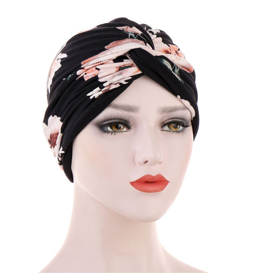 Floral Twisted Hood Cap Baotou Cap Printing