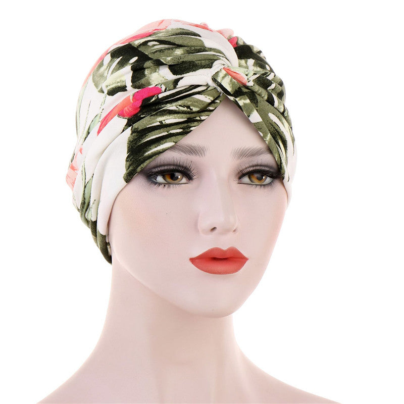 Floral Twisted Hood Cap Baotou Cap Printing