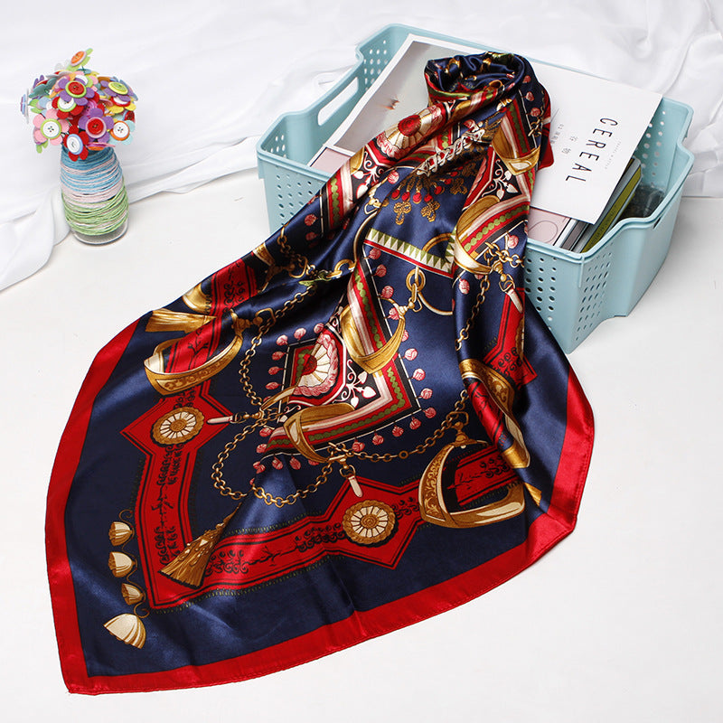 Women Fashion Bandana Scarf Printed Silk Satin Hair Scarf Bandana 90.90Cm Square Scarf Headband Ladies Scarf