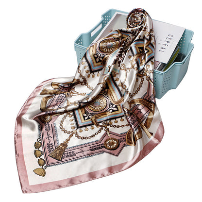 Women Fashion Bandana Scarf Printed Silk Satin Hair Scarf Bandana 90.90Cm Square Scarf Headband Ladies Scarf