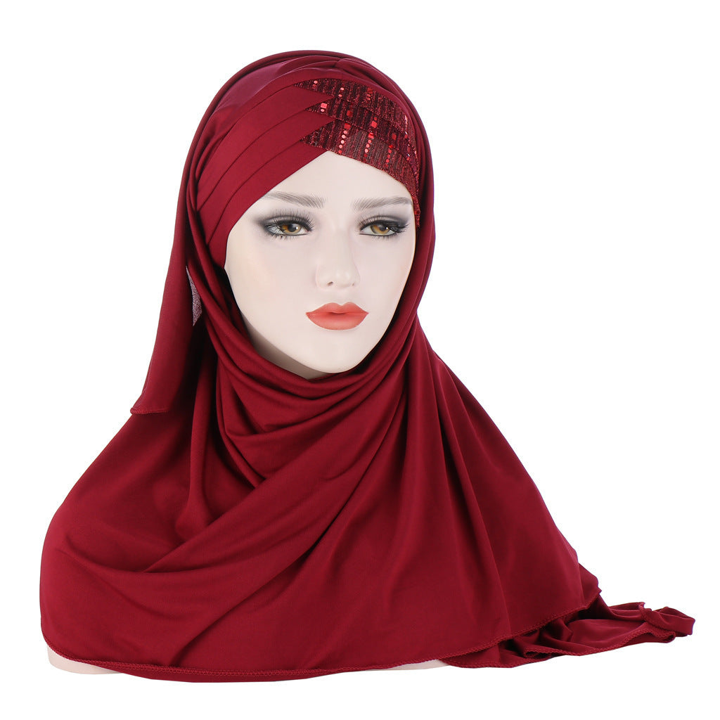 Glitter Scarf For Women, Muslim Headband, Turban, Glitter, Solid Color, Jersey, Hijabs,