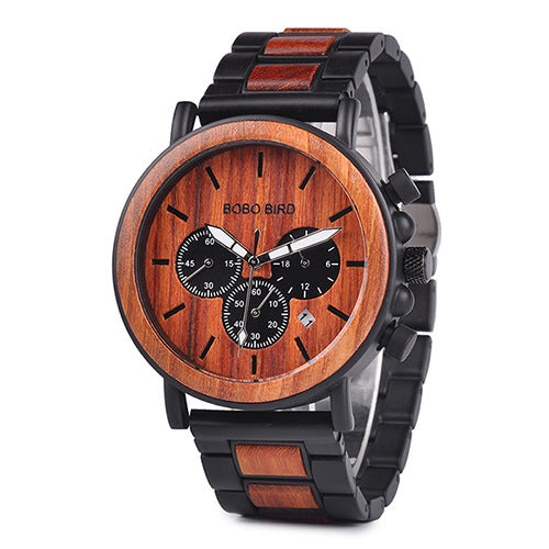 Bobo Bird Wood Watch Quartz Watch Three Eye Multifunctional Student Wood Watch Men Watches