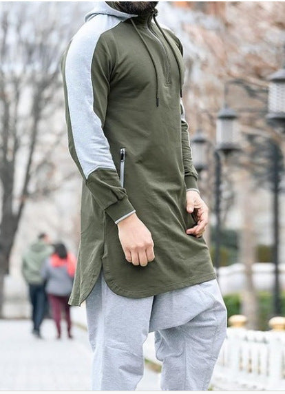 Mans Colorblock Robe Moslem Zip Pocket Sweatshirt
