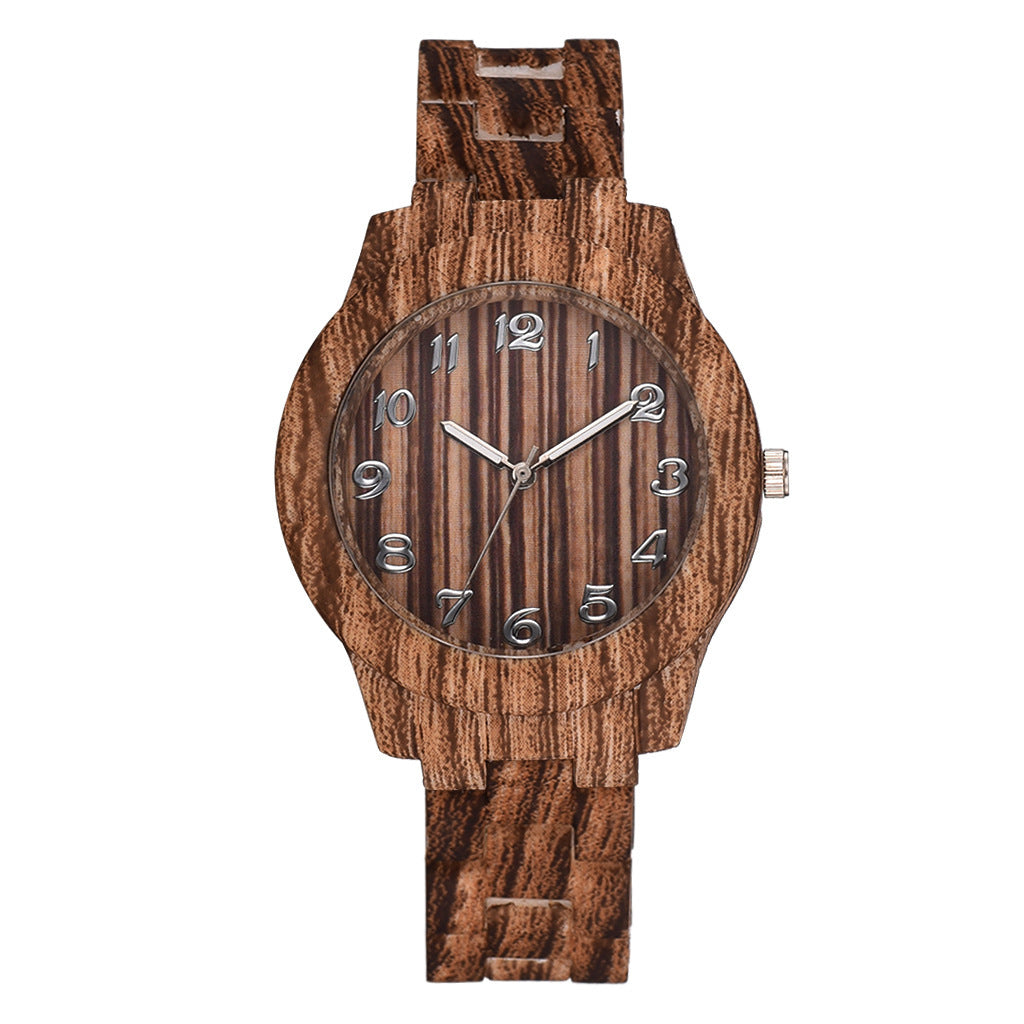 Men And Women Couple Fashion Quartz Watches, Wood Grain Retro Simple