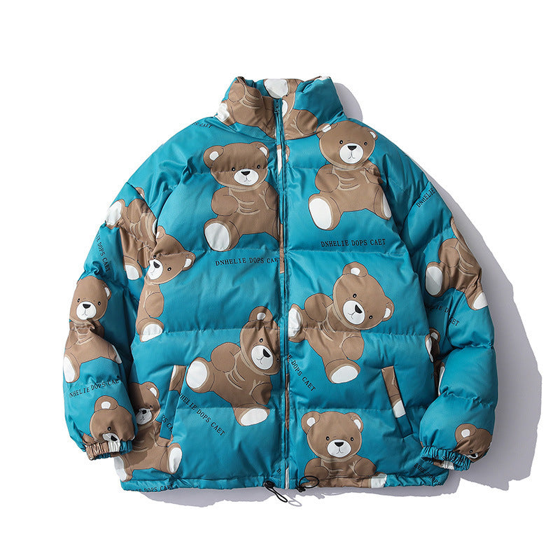 Cute Bear Print Winter Couple Cotton-padded Jacket Men's Thick Warm Cotton-padded Jacket Lazy Wind Jacket