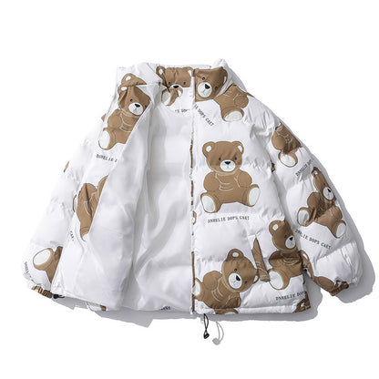 Cute Bear Print Winter Couple Cotton-padded Jacket Men's Thick Warm Cotton-padded Jacket Lazy Wind Jacket