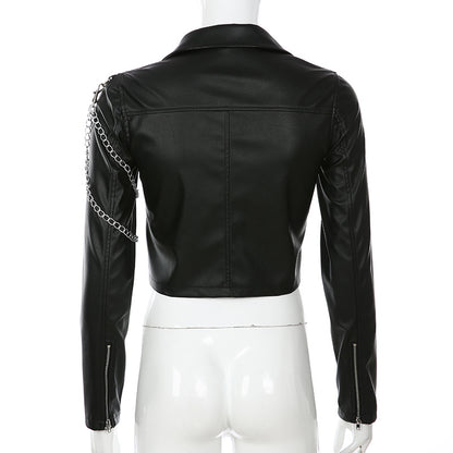 Arm chain leather jacket