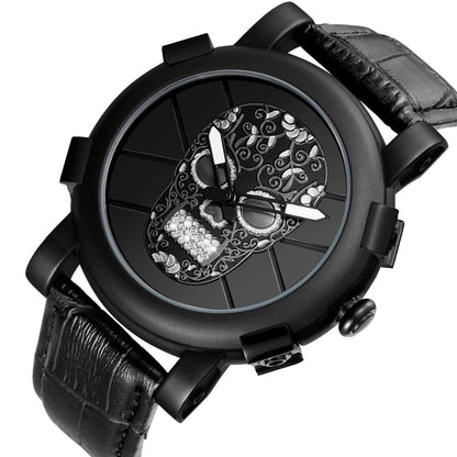 SKONE Pirate Skeleton Skull Quartz Men Watches Luxury Waterproof Leather Men Sports Watch