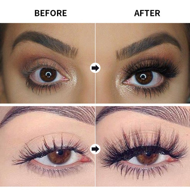 The mascara is thick, long, curled, waterproof and sweat-proof