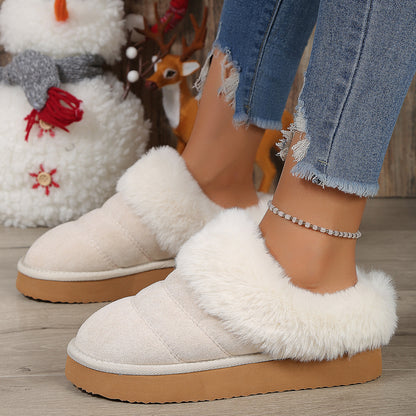 Winter Plush Slippers Home Thick-soled Warm Cotton Slippers Women Outdoor Garden Shoes