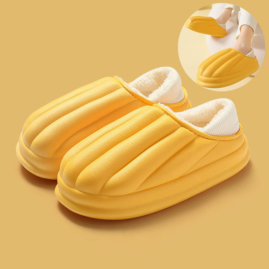 Fashion Shell Shape Design Cotton Shoes Women Waterproof Thick-soled Non-slip Plush Slippers Winter Indoor Outdoor House Shoes