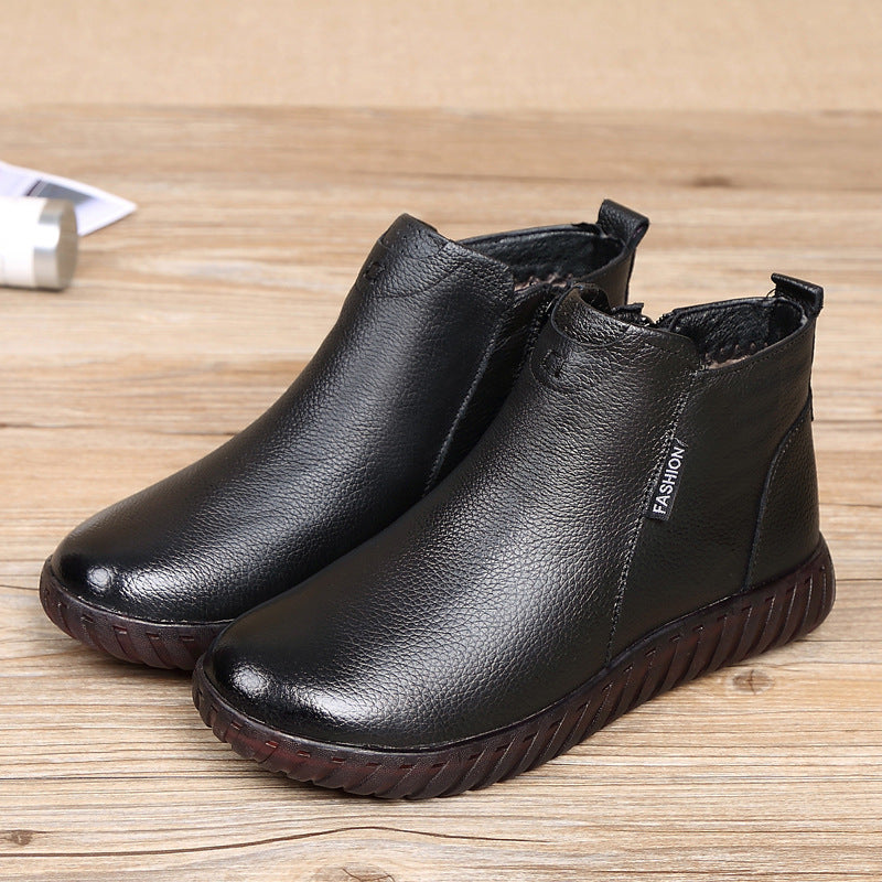 Leather cotton shoes women short boots non-slip