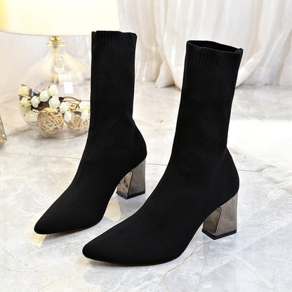 Sock Boots Women Pointed Toe High Heel Shoes Ladies