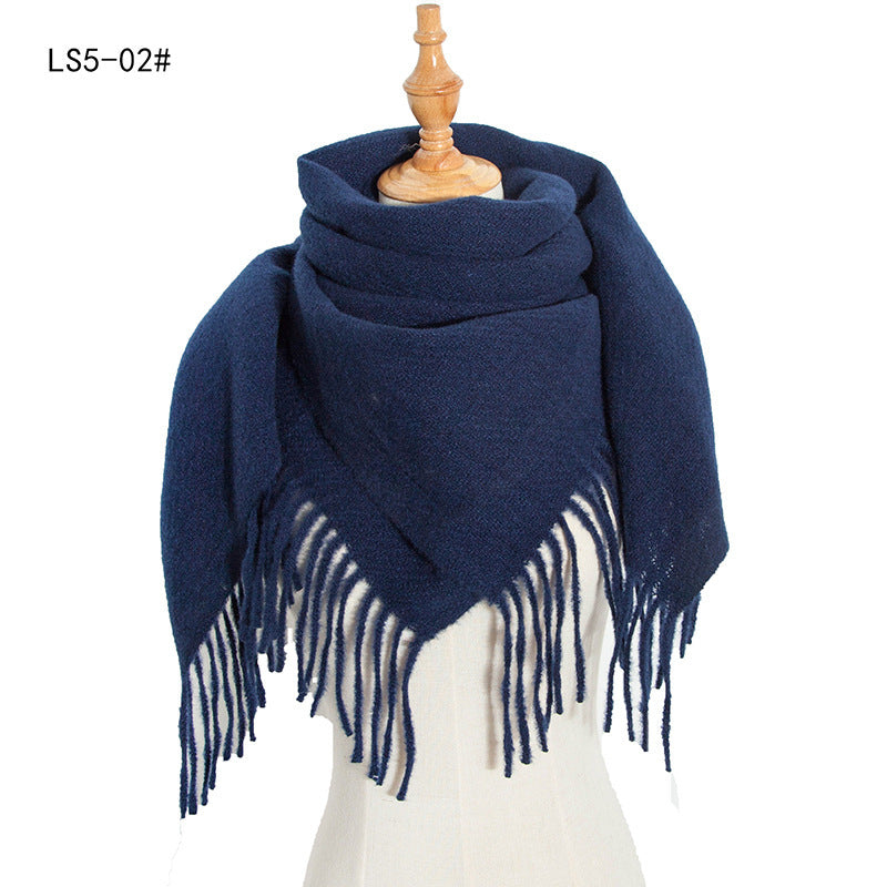 Yarn Stripe Grid Polyester Long Fringed Bristles Square Scarf Women Men's Bib Shawl