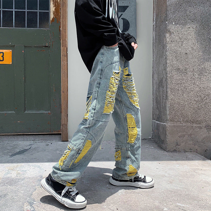 Mans vintage los geskeurde en verslete jeans