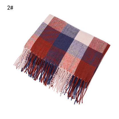 European And American Autumn And Winter Cashmere-like Red Plaid Double-sided Color Plaid Tassel Scarf Women Plus-sized Size Shawl