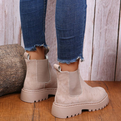 Women Ankle Boots Solid Color Chunky Boots Autumn Winter Platform Shoes