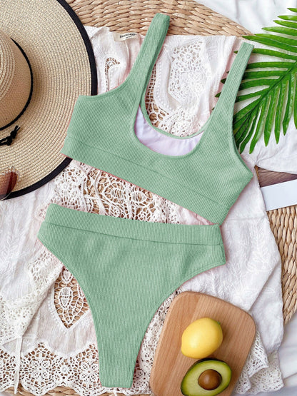 Scoop Neck Wide Strap Two-Piece Swim Set