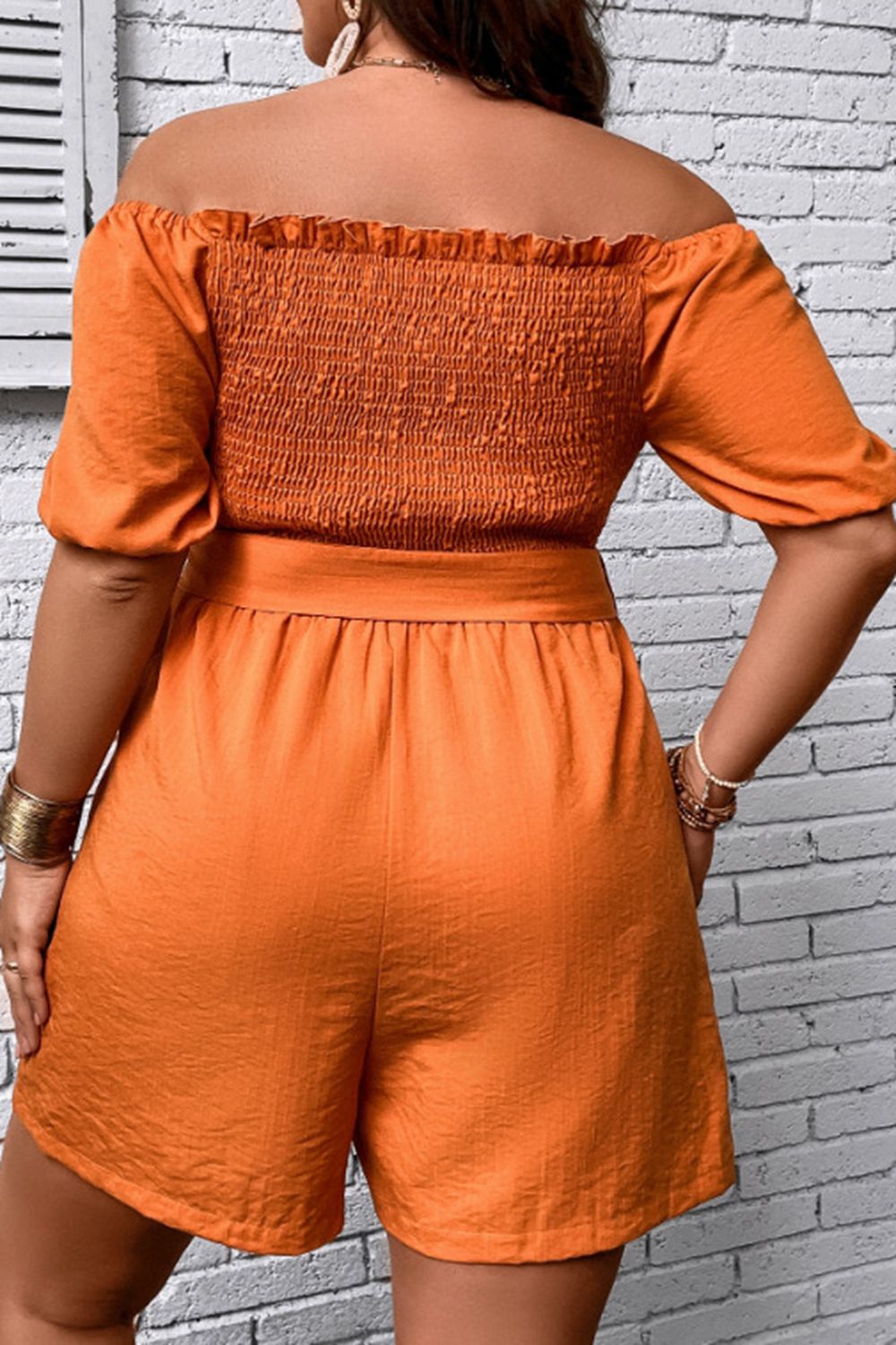 Plus Size Smocked Tie Belt Romper