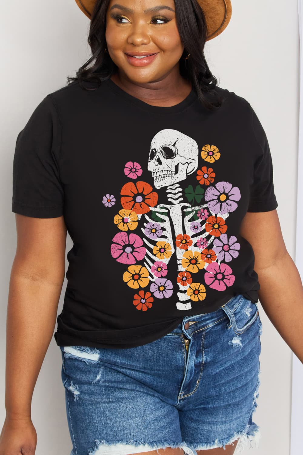 Simply Love Simply Love Full Size Skeleton & Flower Graphic Cotton Tee