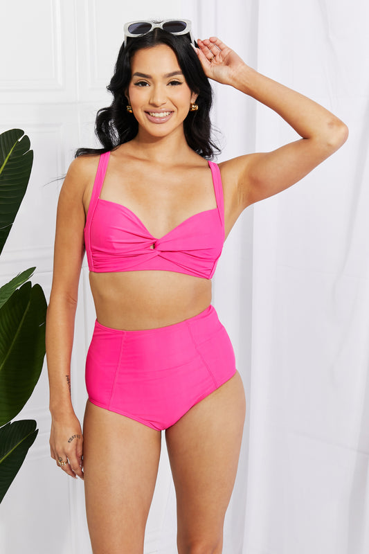 Marina West Swim Take A Dip Twist High-Rise Bikini in Pienk