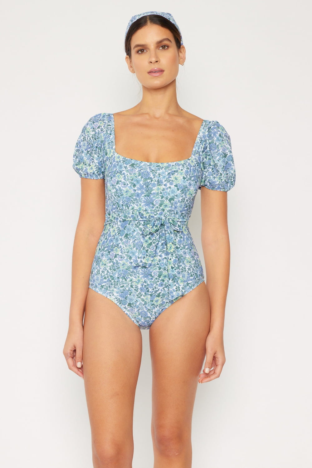 Marina West Swim Salty Air Puff Sleeve Eenstuk in Blou