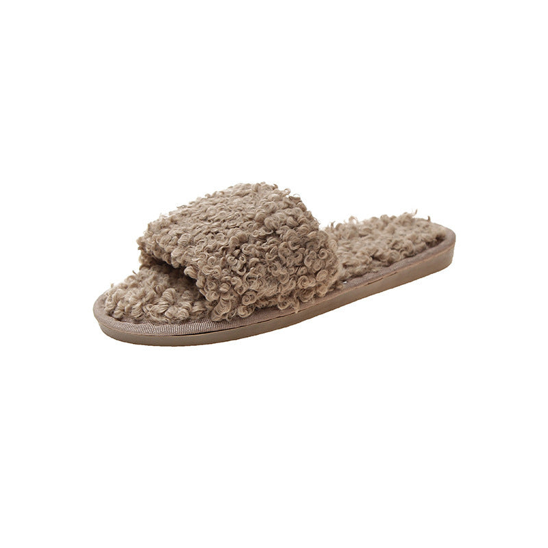 Sheep curl women slippers suitable for non-slip cotton slippers