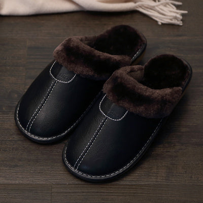 Couple cotton slippers winter home men and women autumn and winter leather surface winter lint floor indoor women's old man outdoor