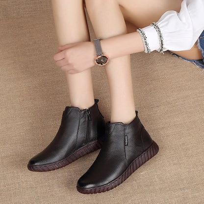 Leather cotton shoes women short boots non-slip