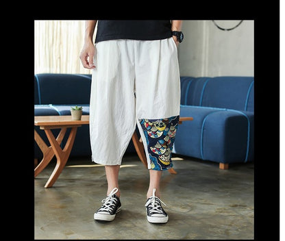 Sinicism Shop Mens Cotton Linen Harem Pants Male Casual Red Bottom Calf-Length Pants Man Summer Harajuku Baggy Loose Pants