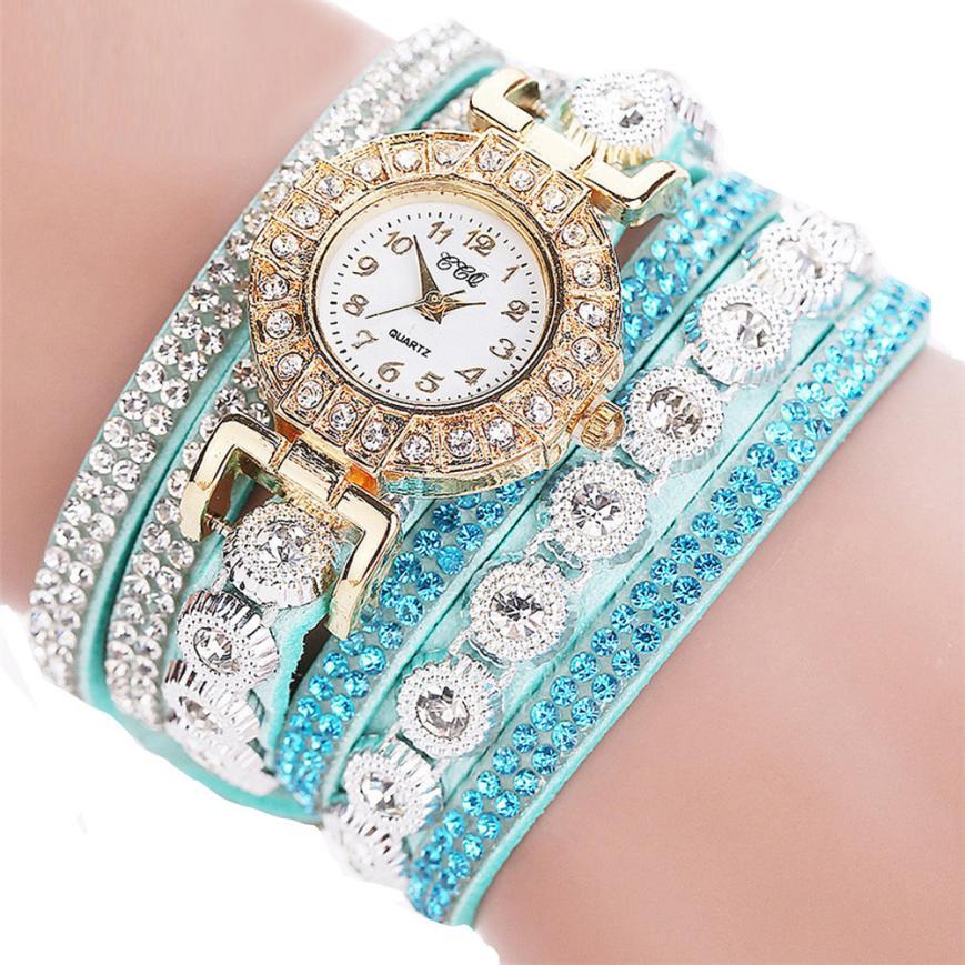 Relogio masculino Women Quartz Women PU Leather Rhinestone Watch Bracelet Watches