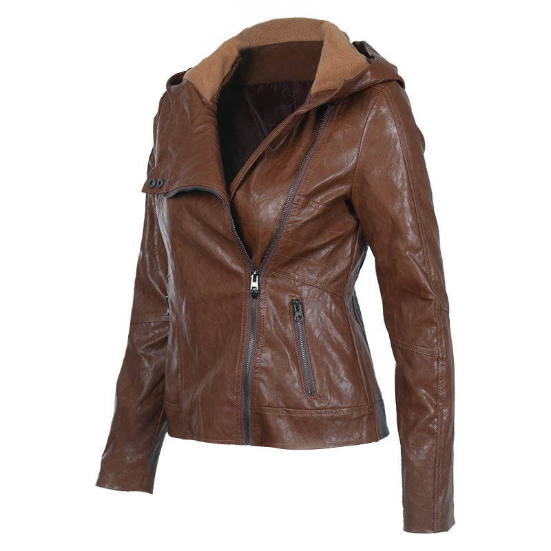 Solid color women's leather jacket