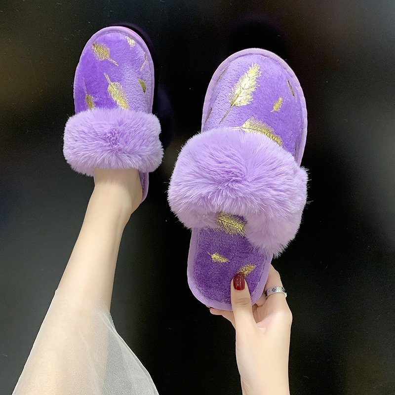 New European and American Home Furnishing Plus Velvet Plus Size Plush Cotton Slippers Women
