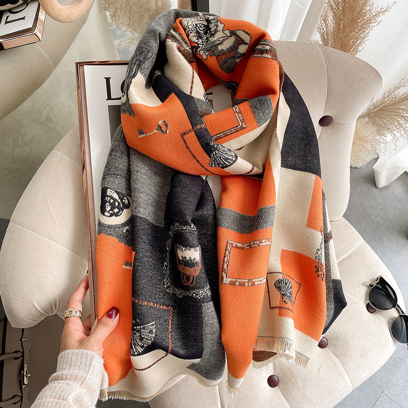 New Cashmere Mid-length Print Women Sweet Tassel Shawl Scarf