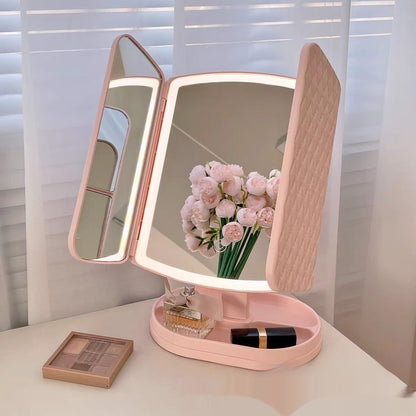 Desk Lamp With Three Fold LED Makeup Mirror