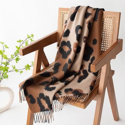 Leopard Print Women Scarf Artificial Cashmere Elegant High Sense Shawl