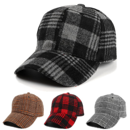 Baseball Cap Female Plaid Woolen Hard Top Peak Cap