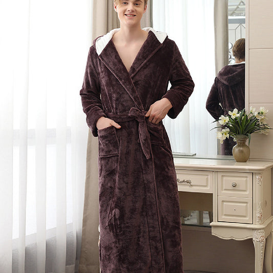 Plus Fat Coral Velvet Bathrobe Pajamas For Men