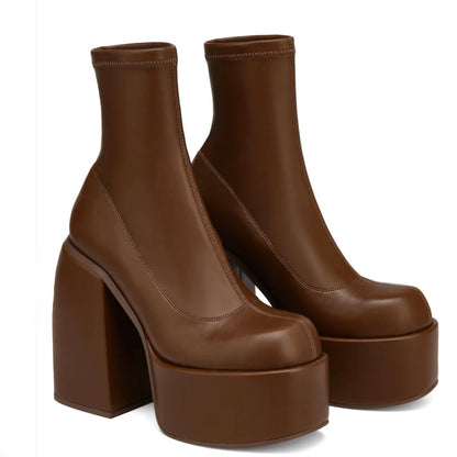 Chunky Boots Fashion High Heel Shoes With Side Zipper Women Party Boots