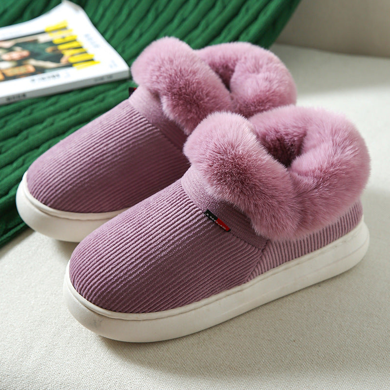 Winter Plush Cotton Shoes For Men And Women Cozy Fluffy Corduroy House Slippers Warm Slip On Fleece House Shoes