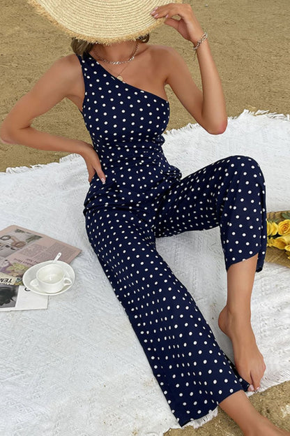 Polka Dot One-Shoulder Jumpsuit