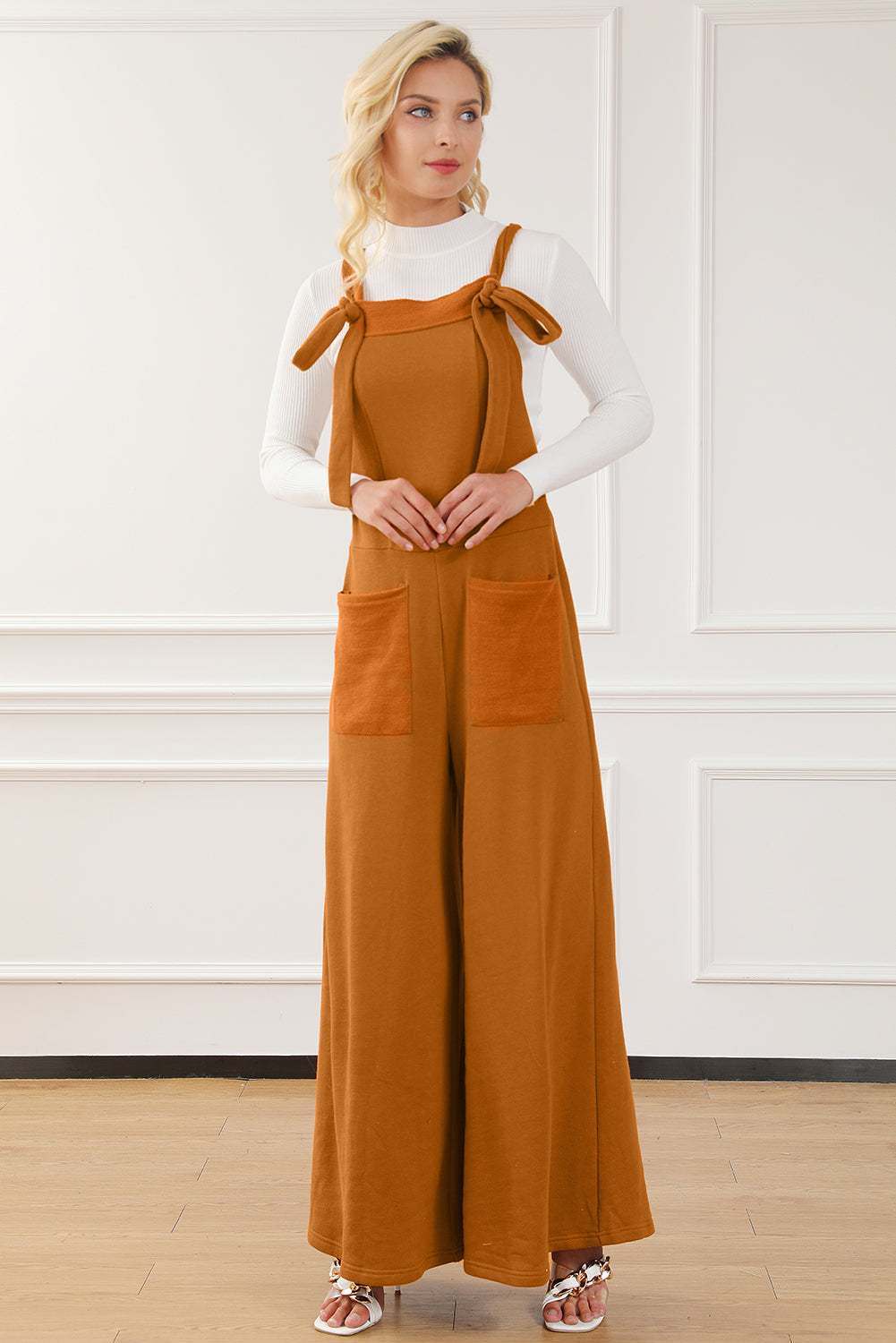 Pocketed Square Neck Wide Strap Jumpsuit