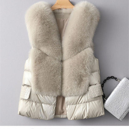 Winter Short Down Jacket Women's Imitation Fox Fur Woolen Women's Winter Wear Vest Cardigan