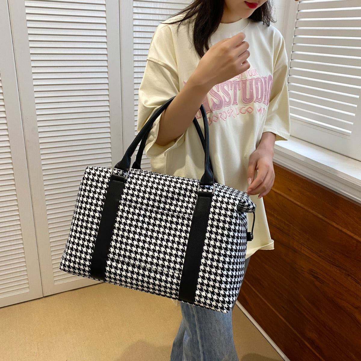 Houndstooth Canvas Travel Bag