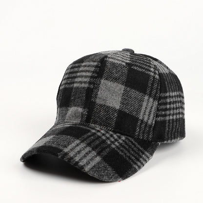 Baseball Cap Female Plaid Woolen Hard Top Peak Cap