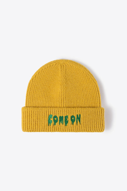 COME ON Embroidered Cuff Knit Beanie