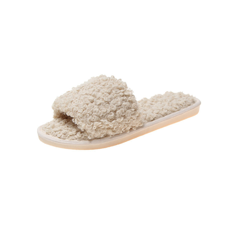 Sheep curl women slippers suitable for non-slip cotton slippers