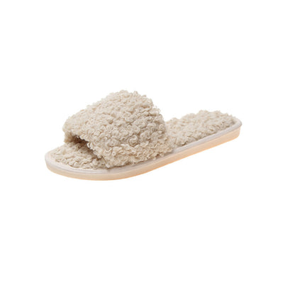 Sheep curl women slippers suitable for non-slip cotton slippers