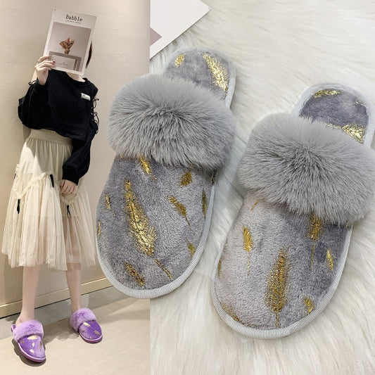 New European and American Home Furnishing Plus Velvet Plus Size Plush Cotton Slippers Women